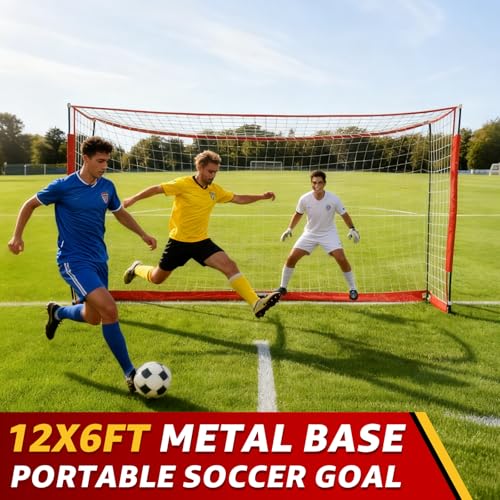 Soccer nets for Backyard, 12X6FT Soccer Net Easy Setup, Portable Soccer Goals for Backyard with Upgraded Collapsible Metal Base, Outdoor Indoor Soccer Goal Net for Practice with Carry Bag