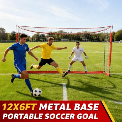 Soccer nets for Backyard, 12X6FT Soccer Net Easy Setup, Portable Soccer Goals for Backyard with Upgraded Collapsible Metal Base, Outdoor Indoor Soccer Goal Net for Practice with Carry Bag