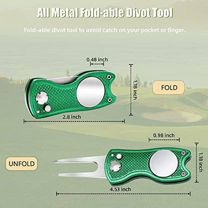 Mile High Life Golf Divot Repair Tool, All Metal Foldable Divot Tool with Pop-up Button & Magnetic Ball Marker, 2-6 Pack - color: 2 Pack (Green/Lime)