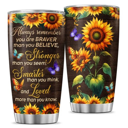 Sunflower Inspirational Gift Tumbler for Women, 20oz Stainless Steel Insulated Travel Mug with Motivational Quote, Floral Coffee Cup for Daughter Mom Teacher Birthday Holiday - color: Patriotic Dad N1