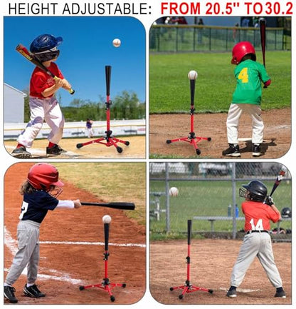Baseball Tee for Kids,Batting Tee,Softball Tee,tee Stand, Youth Hitting Tee,Teeball Tee,Travel Tee,Easy Adjustable Height 20.5-30.2inch - color: Red