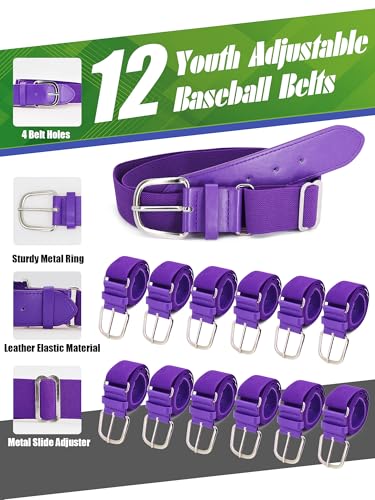12 Pieces Baseball Belts Bulk Softball Belts Packs Leather Belt Adjustable Softball Belt Stretch Sports - color: Purple, size: Adult Size