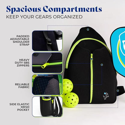 Swinton Pickleball Bag for Women and Men – Stylish Pickleball Backpack | Lightweight, Water-Resistant Pickleball Paddle Bag | Unisex Pickleball Bags with Space for Paddles, Balls & Accessories - color: Black