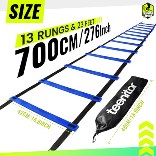 Teenitor Agility Ladder Speed Ladder Training Ladder for Soccer, Speed, Football Fitness Feet Training Carry Bag Agility Training Equipment 13 rungs, 23 feet