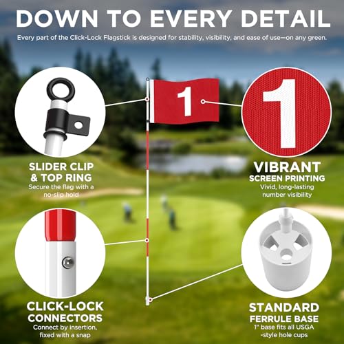 KINGTOP Golf Flagstick 6ft, Portable Five-Section Design for Backyard Practice Putting Green, Driving Range Golf Pin Flag Hole Cup Set, Gift Idea - color: Version2- Red Flag#1,2, 2-Pack