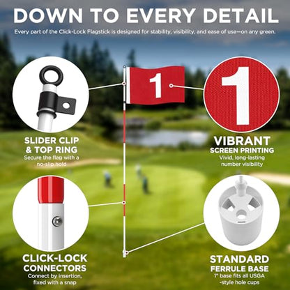 KINGTOP Golf Flagstick 6ft, Portable Five-Section Design for Backyard Practice Putting Green, Driving Range Golf Pin Flag Hole Cup Set, Gift Idea - color: Version2- Red Flag#1,2, 2-Pack