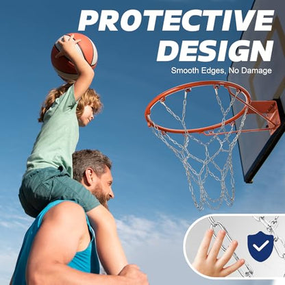 Chain Basketball Net Replacement - 21" Heavy Duty Rust Proof Galvanized Steel, All-Weather 12 Loops with Locking S-Hooks, Quick Installation for Standard Indoor/Outdoor Hoops