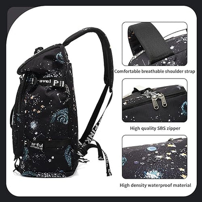 Floral gym duffel bag backpack, fashion wrestling bag,with shoe compartment, 4 kinds of back method waterproof travel sports walking laptop Lightweight（A-Starry Sky） - color: A-Starry Sky