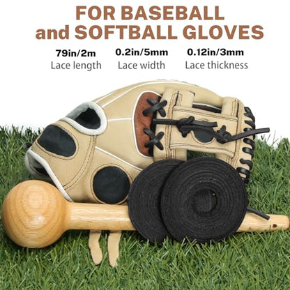 Softball Baseball Glove Lace, Mitt Lace Repair Kit Includes 2 Leather Laces and Lacing Needle for Catcher's Glove - color: Black