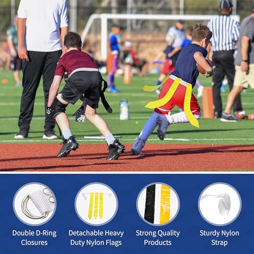12 Player Adjustable Flag Football Youth/Adult Set, 3 Flags per Belt, Side Release Buckle, 36 Flags, 6 v 6 Set