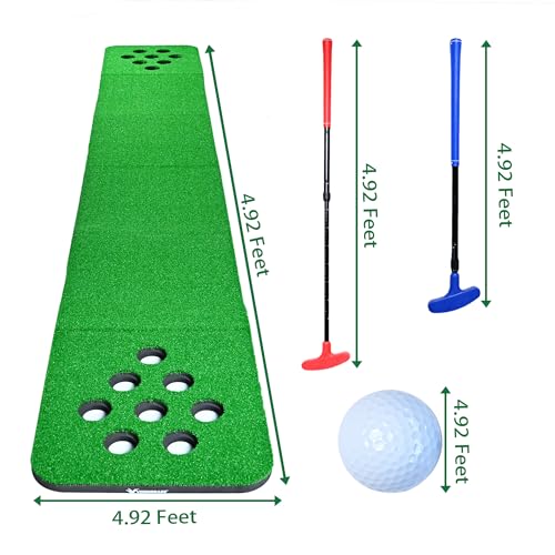 Golf Putting Mat for Indoor & Outdoor Practice, Portable Artificial Putting Green Set with 2 Putters, 2 Golf Balls, 16 Hole Covers & Carry Bag for Home, Office & Backyard Training