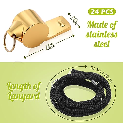 Jenaai Gold Whistle Bulk with Lanyard, Stainless Steel Metal Sport Loud Coach Whistle for Teachers Police Football Basketball Soccer Hockey