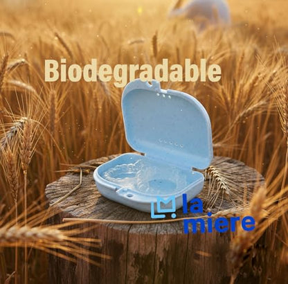 LA MIERE Retainer Case with Vent Holes, 1 Pcs Denture Case, Wheat Straw Box, Blueberry - color: Blueberry