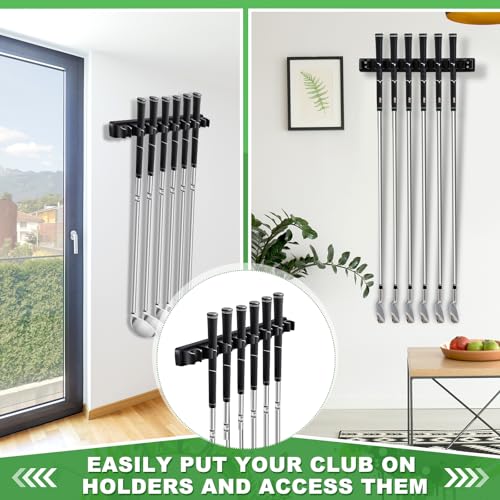 Blueweenly 2 Pack Wooden Golf Club Holder Wall Mount 8 Clips Golf Club Rack Hanger Organizer for Wall Display Garage Putters with Screws, Grip up Type (Black)