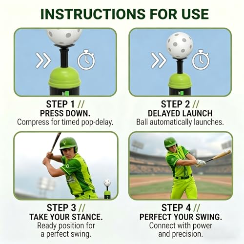 Smartway Pop-Up Baseball Trainer & Mini Baseball Popper – Batting Machine for Perfect Swings, Hitting Practice Equipment Without a Pitcher (6 Balls Included)