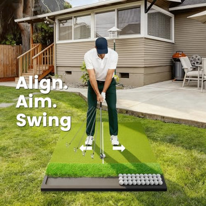 Dual Turf Golf Hitting Mat with Ball Tray, 5x4 & 6x4 ft, 26mm/31mm Thick, Alignment Aid, Golf Practice Mat Indoor & Outdoor, Driving & Chipping Pad Simulator Mat - style: Pro XL 6x4ft–31mm