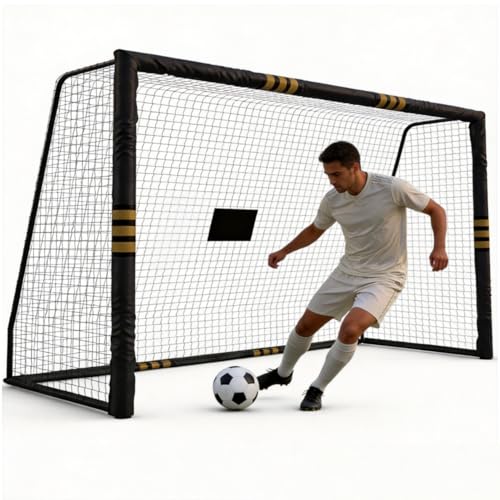 Garvee Steel Competition Soccer Goal, 6x4ft / L-6x4ft / 7x5ft / 8x5ft / 12 x 6ft Portable Backyard Soccer Goal with Net & Ground Stakes, Outdoor Practice Goal for Adults & Youth - color: Black, size: 8Ft