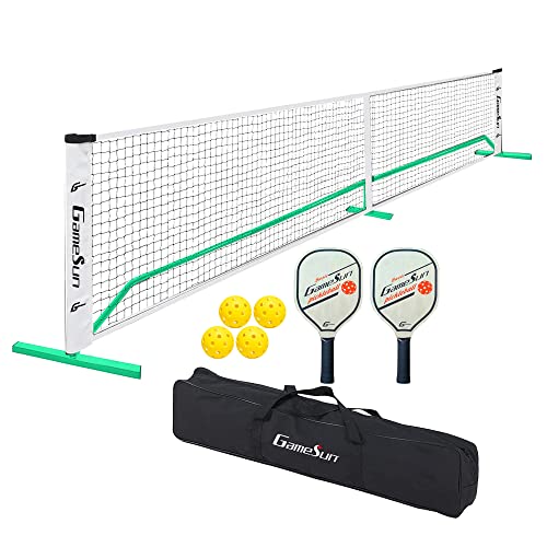 Complete Pickleball net Set for Outdoor, Indoor, Backyard use, Includes Metal Frame, 22 Feet PE net, Paddles, Balls,Carry Bag - color: Green