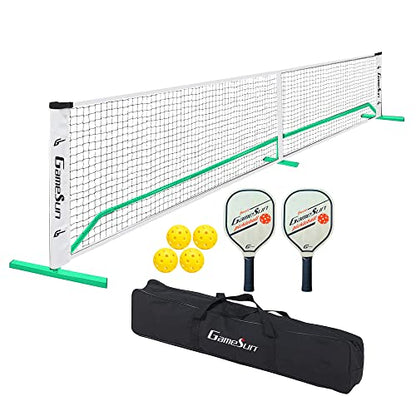 Complete Pickleball net Set for Outdoor, Indoor, Backyard use, Includes Metal Frame, 22 Feet PE net, Paddles, Balls,Carry Bag - color: Green