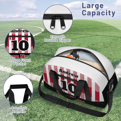 Basketball Soccer Gifts for Boys Girls - Custom Sports Duffle Bag, Personalized Name & Team Bag, Water-Resistant Gym Bag for Basketball, Soccer, Volleyball | Y-Red Black - color: Y-Red Black