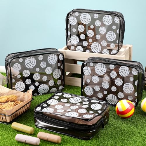 Kacctyen 20 Pcs Volleyball Team Gifts for Girls Women Cosmetics Bag PVC Transparent Black Waterproof Makeup Bag Volleyball Theme Party Favor 8 x 6 x 2.4'' Travel Pouch Portable Toiletry Storage