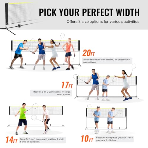 VEVOR Badminton Net, Height Adjustable Volleyball Net, Wide Foldable Pickleball Net, Portable Easy Setup Tennis Net Set with Poles, Stand and Carry Bag, for Kids Backyard Game Indoor Outdoor Use - size: 14ft