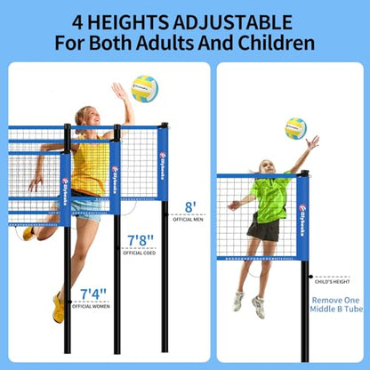 20FT Outdoor Volleyball Net Set System for Backyard Beach with Anti-Sagging Net, Iron Adjustable Height Poles, Soft PU Volleyball and Pump, Carry Bag - Instant Set Up & Durable - color: Blue