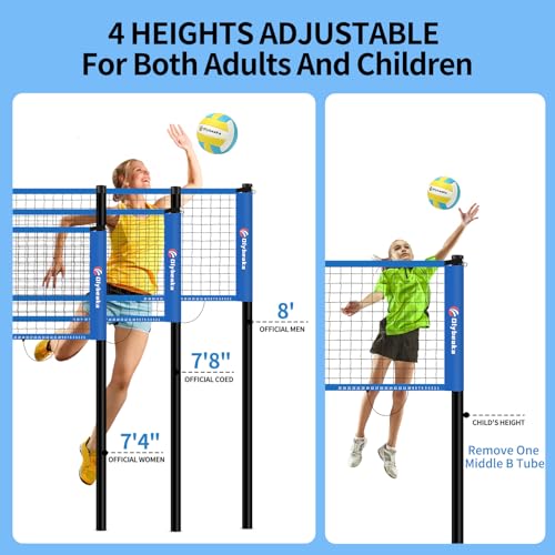 20FT Outdoor Volleyball Net Set System for Backyard Beach with Anti-Sagging Net, Iron Adjustable Height Poles, Soft PU Volleyball and Pump, Carry Bag - Instant Set Up & Durable - color: Blue
