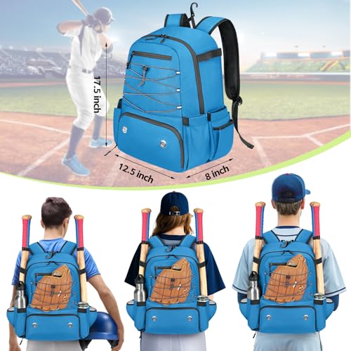 MATEIN Baseball Bat Bag for 4 Bats with Ball Pocket, Lightweight Youth Baseball Backpack with Shoe Compartment, Large Capacity Softball Equipment Bag with Fence Hook for TBall Gear, Helmet, Glove - color: Blue