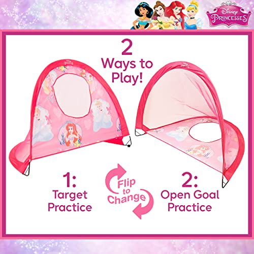 Disney Princess Pop Up Soccer Goal, 4 ft Kids Outdoor Pop Up Goal Featuring Ariel, Belle, Cinderella, and Aurora, Pink