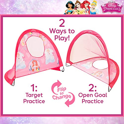 Disney Princess Pop Up Soccer Goal, 4 ft Kids Outdoor Pop Up Goal Featuring Ariel, Belle, Cinderella, and Aurora, Pink