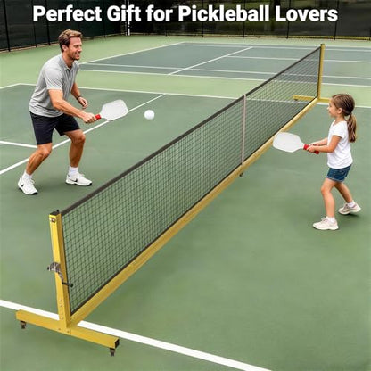 Pro Pickleball Net - 22ft Tournament-Grade, Heavy Duty Steel Frame, 30-ply Sturdy Net, Hand Winch System, Universal Wheels, 600D Carrying Bag, Perfect for Indoor & Outdoor Use, Black/Yellow