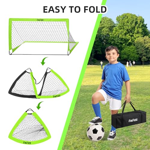 Soccer Goal, Soccer Goals for Backyard, 6x4ft Portable Pop Up Soccer Net Set, Soccer Training Equipment with Soccer Ball, Ladder and Cones - color: Green