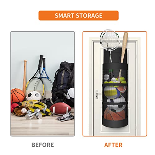 Boczif Hanging Organizer, Over The Door Hanging Sports Equipment and Ball Storage, Garage Sports Equipment Organizer for Hold Soccer, Basketball, Football, Volleyball and Swimming Gear