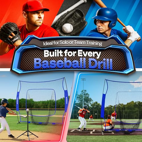 VIVOHOME Baseball Softball Batting Net - 7x7 Ft Baseball Backstop, Softball Practice Net for Hitting, Pitching, Throwing with Batting Tee and Carry Bag - style: 7 x 7 ft Blue Net with Tee