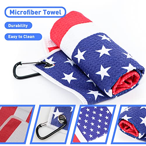 Golf Club Brush and Amercian Flag Golf Towels, Golf Groove Cleaner Cleaning kit, Golf Accessories Cleaner Tool with Strong Magnet Stick to Golf Clubs or Bag - color: Towels and Brush