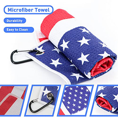 Golf Club Brush and Amercian Flag Golf Towels, Golf Groove Cleaner Cleaning kit, Golf Accessories Cleaner Tool with Strong Magnet Stick to Golf Clubs or Bag - color: Towels and Brush
