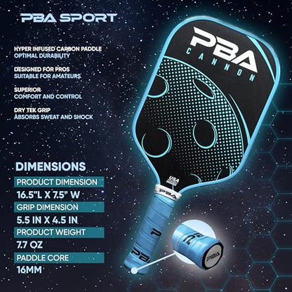 The Official Paddle of The Pickle Ball Association | The Cannon Pickleball Paddle crafted by PBA Sport | Carbon Fiber Pickleball Paddle | Designed for Power & Control | USA Pickle Ball Approved | 16MM