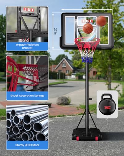 IGL Portable Basketball Hoop, 5.6-10FT Adjustable Basketball Goal System, 40/44 Inch Outdoor Basketball Hoop & Goals for Kids, Youth, and Adults in The Backyard, Driveway with PC Backboard - color: Matte Black