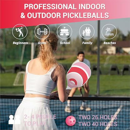 Pickleball Paddles Set of 4,USAPA Approved,4 Indoor&Outdoor Pickleball Balls, Carrying Bag, 4 Cooling Towels,4 Pack Paddles,Pickleball Paddles Pack Gifts for Beginner&Pro - color: Pink White Cute