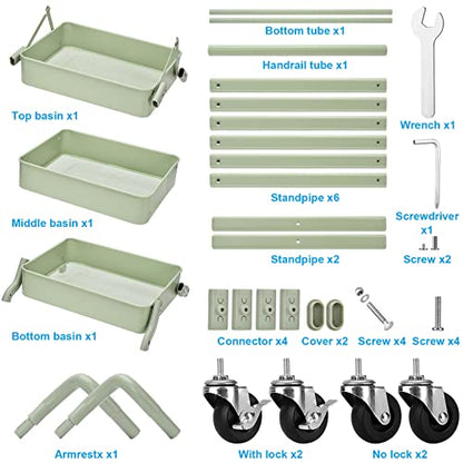 Foldable 3 Tier Rolling Cart, Metal Utility Cart, Folding Mobile Multi-Function Storage Trolley Organizer Cart for Home Library Office(Green) - color: Green