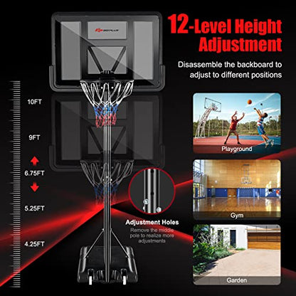 Goplus Portable Basketball Hoop, 10FT Height Adjustable Basketball Goal w/44‘’ Shatterproof Backboard, Outdoor Basketball Stand for Adults Backyard Driveway - style: 4.25-10FT, 12-Level, Upgrade Steel
