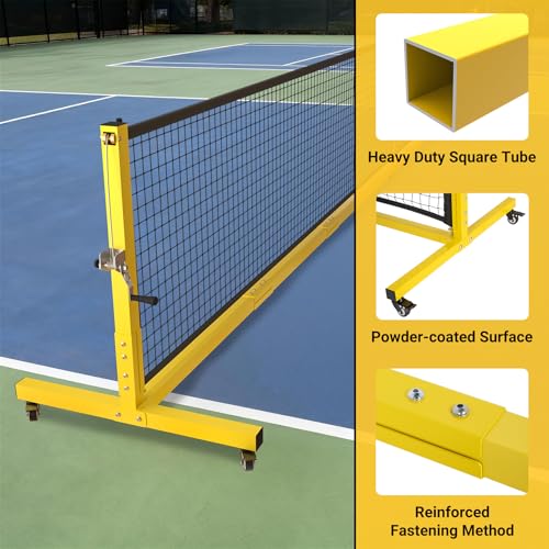 Pro Pickleball Net - 22ft Tournament-Grade, Heavy Duty Steel Frame, 30-ply Sturdy Net, Hand Winch System, Universal Wheels, 600D Carrying Bag, Perfect for Indoor & Outdoor Use, Black/Yellow