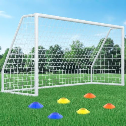 NAIZEA Soccer Goals - 24x8/21x7/18x7/12x6/16x7/10x6/8x6/6x4FT Soccer Goals for Backyard Training- Portable Metal Soccer Net for Youth & Adults - Heavy Duty Steel for Indoor Outdoor Games & Practice - size: 12ft x 6ft, style: Trainer-White/PVC