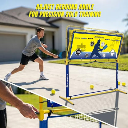 6×6FT 2-in-1 Pickleball Rebounder & Game Net — Portable Pickleball Net, Adjustable Rebounder Training Net, Heavy-Duty Iron Frame, 28KG Tension Ropes (Backyard & Solo Practice) Blue