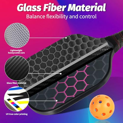 Fiberglass Pickleball Paddles Set of 2 with Balls and Bag - 4 Premium Indoor/Outdoor Pickleballs, Portable Carry Case, Durable Paddles for Men, Women, Beginners & All Skill Levels