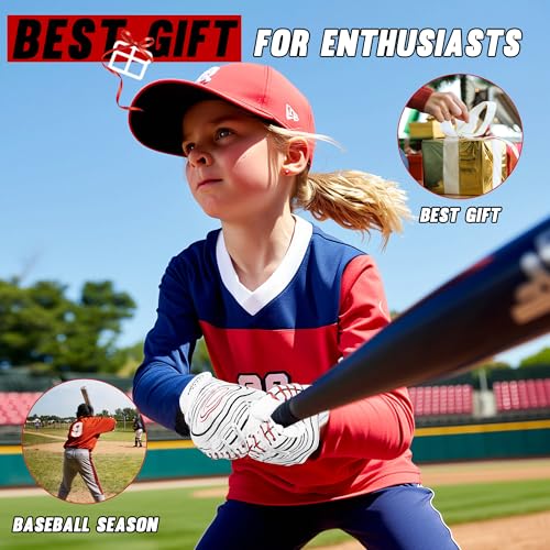 AIGEVTURE Baseball Bating Gloves Adult Youth Baseball Softball Batting Gloves Adult Kids Boys Girls - color: White and Red, size: Kids Small