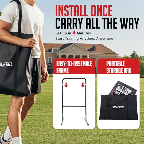 ZEALFEEL Baseball Pitching Net with 9 Hole Target & Strike Zone, 5 Height Adjustable Softball Throwing Trainer, Heavy Duty Portable Pitching Net