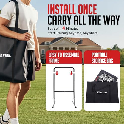 ZEALFEEL Baseball Pitching Net with 9 Hole Target & Strike Zone, 5 Height Adjustable Softball Throwing Trainer, Heavy Duty Portable Pitching Net