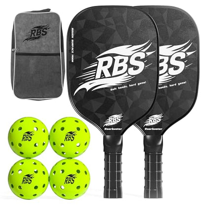 Pickleball Paddles Set of 2 or Single Option-Fiberglass or Carbon Fiber Face – Durable Solo Paddle or Complete Set with Balls & Carry Bag – Improved Spin & Precision - color: Black-Carbon Fiber Set